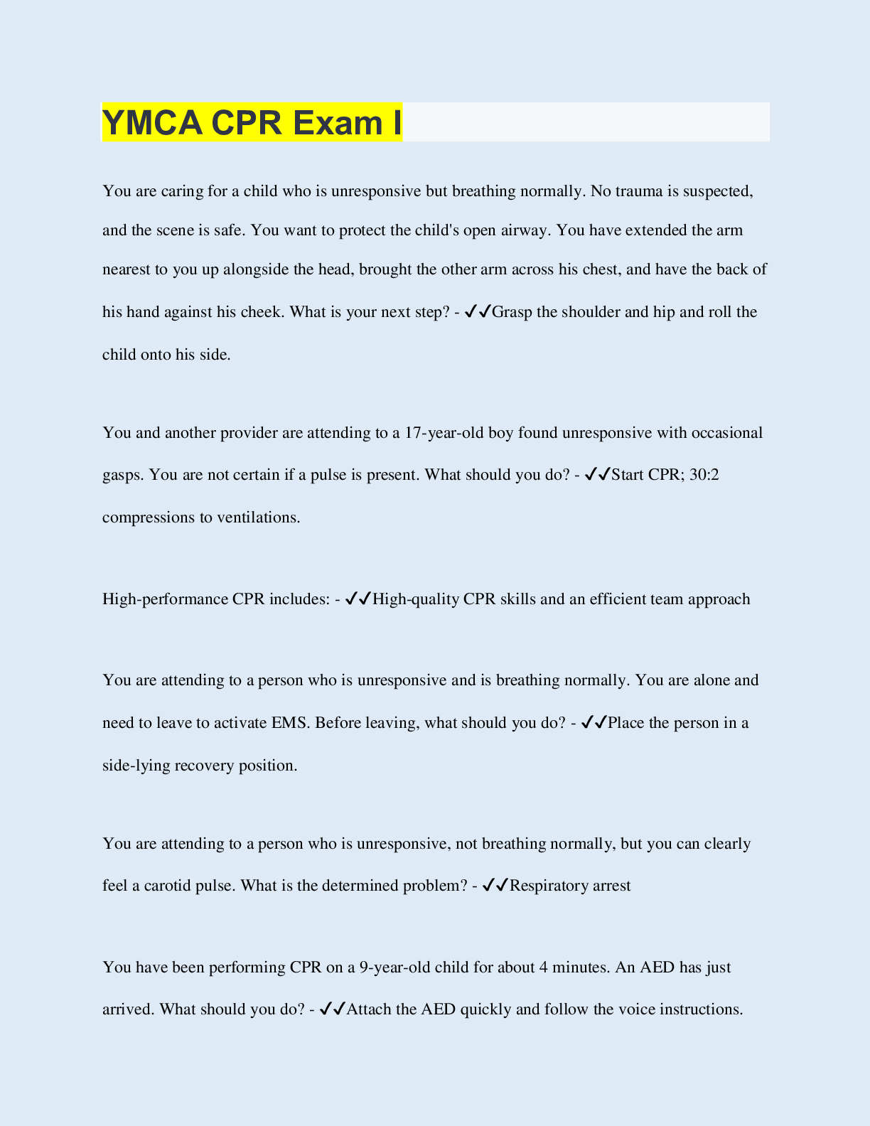 Preview image of YMCA CPR Exam I document